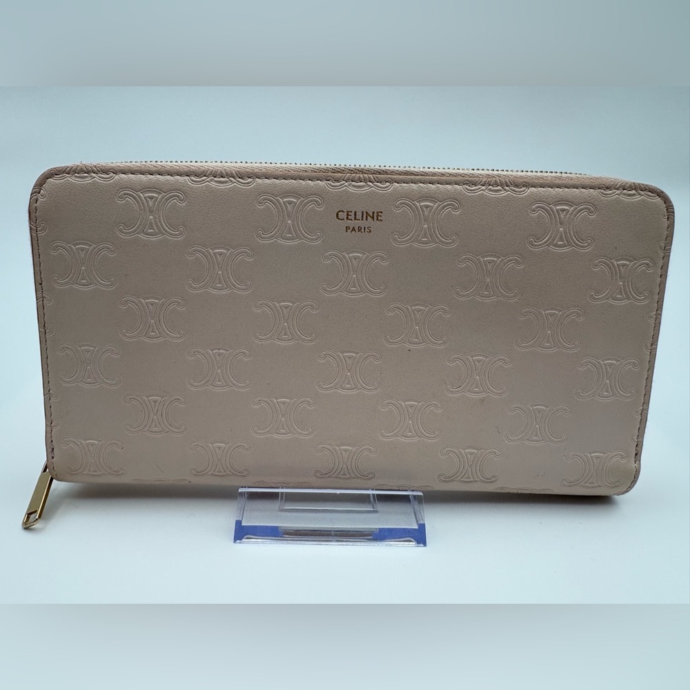 Celine Pale Pink Triomphe Embossed Leather Zip Around Wallet – Made in Italy